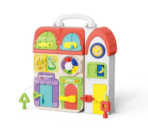 Бізіборд XQS 2069 A (16) пальчикові ігри, замочки, застібки, шнурівки, підсвічування, озвучення АНГЛІЙСЬКОЮ ТА ІСПАНСЬКОЮ, 10 музичних інструментів та мелодій, 10 пісеньок, інструкція, в коробці