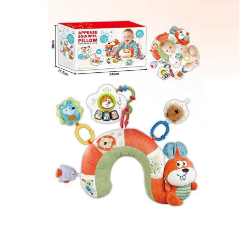 Розвивальна подушка BY 123 (15) "Білочка", підвіска-піаніно, 2 режими, мелодія, звуки нот і тварин, світло, пискавка, брязкальце, в коробці