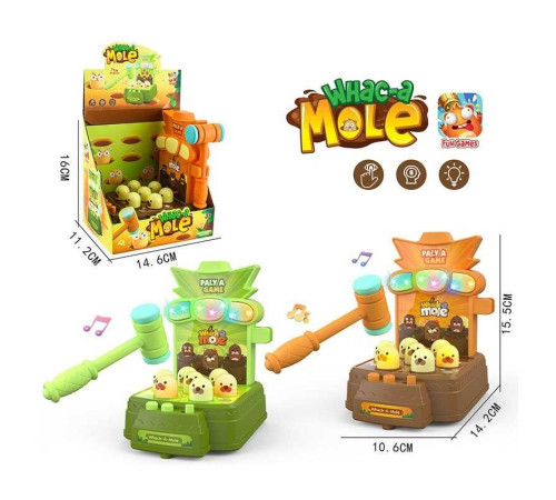 Стукалка 105-1 (120) 2 кольори, підсвічування, звуки, режими гри, регулювання гучності, молоточок, від батарейок, в коробці