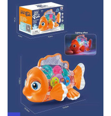 Рибка YJ 3034 (72/2) світло, звук, 2 режими роботи, колесо вільного ходу, шестерні, прозорий корпус, рухомі плавники, на батарейках, в коробці