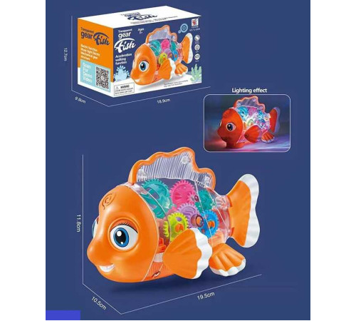 Рибка YJ 3034 (72/2) світло, звук, 2 режими роботи, колесо вільного ходу, шестерні, прозорий корпус, рухомі плавники, на батарейках, в коробці