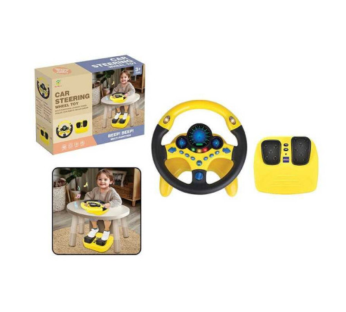 Кермо 2192 E-70 Штрих = 92422 (24) колір ЖОВТИЙ, звукові ефекти, озвучування англійською, веселі мелодії, підсвічування, педалі гальма та газу, присоски, в коробці