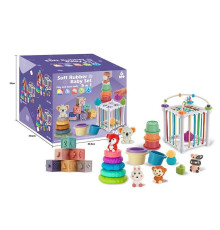 Набір для розвитку 1363 (18) пальчиковий театр, пірамідка, пірамідка з чашечок, кубики, куб із формами, ігри із намистинами, в коробці