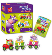 гр Гра з липучками "Веселий фермер " - VT 2100-13 укр. (14) "Vladi Toys", 6 ігрових полів та 22 деталі для гри, липучки, інструкція, в коробці