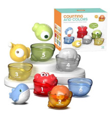Логічна гра YB 17606 (60) гра для ванни, гумові фігурки, пластикові чашечки, слова англійською мовою, цифри, сортер, в коробці