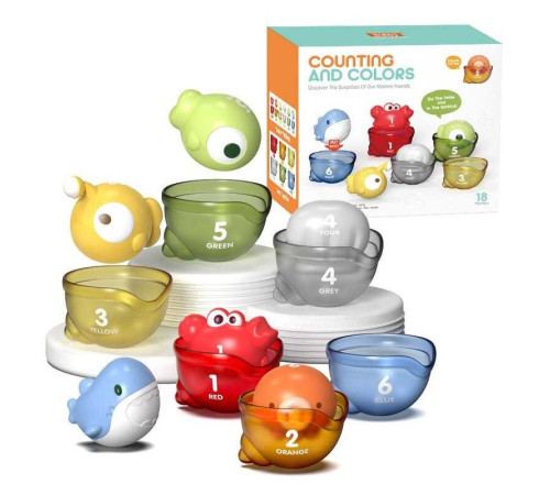 Логічна гра YB 17606 (60) гра для ванни, гумові фігурки, пластикові чашечки, слова англійською мовою, цифри, сортер, в коробці