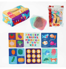 Розвивальна гра 368-2 (168) “Серветниця”, текстиль, 6 серветок, риби, овочі, цифри, англійська абетка, шелестючі елементи, англійські назви, в пакеті