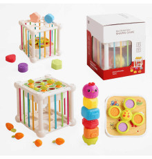 Логічний куб YL 1303 DA (48) морквяні грядки, сортер, спінер, стукалка, еластичні решітки, в коробці