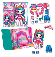 гр Гра з липучками "Єдиноріжка" VT1320-01 (20) "Vladi Toys", фігурка тваринки, 11 предметів одягу, ігровий фон