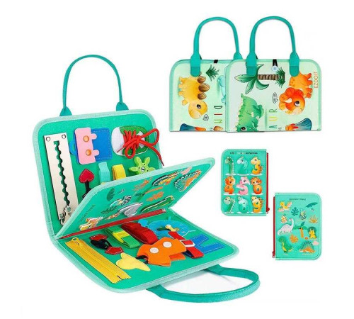 Логічна папка 25011 (40) фетр, циферблат, назви динозаврів англійською, цифри, блискавка, шестерні, ремінці, липучки, в пакеті