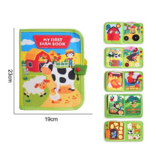 М'яка книжка-бізіборд 25008 (35) "Ферма", фетр, пальчикові ігри, пискавка, елементи на липучках, назви англійською мовою, в пакеті