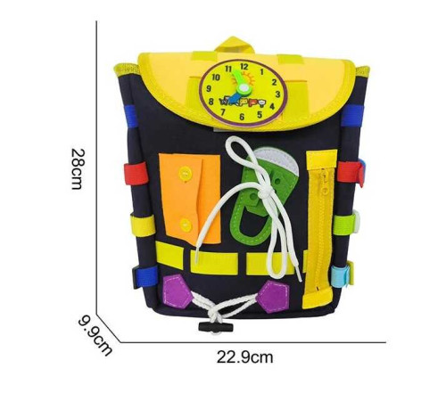 М'який рюкзак-бізіборд 25001 (64) фетр, пальчикові ігри, шнурівка, годинник, ремінці, гофра, в пакеті