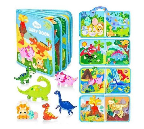 М'яка книжка-бізіборд 25009 (35) "Динозаври", фетр, пальчикові ігри, шнурівка, елементи на липучках, в пакеті – в наличии! Купите сейчас у KAZKOVA