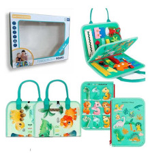 Логічна папка 432-23 A (40) фетр, цифри, англійські назви динозаврів, ремінці, рухомі шестерні, лабіринт для динозаврика, липучки, в коробці