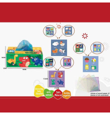 Розвивальна гра 368-4 (168) “Серветниця”, текстиль, 6 серветок, тварини, транспорт, комахи, шкільне приладдя, шелестючі елементи, англійські назви, в пакеті