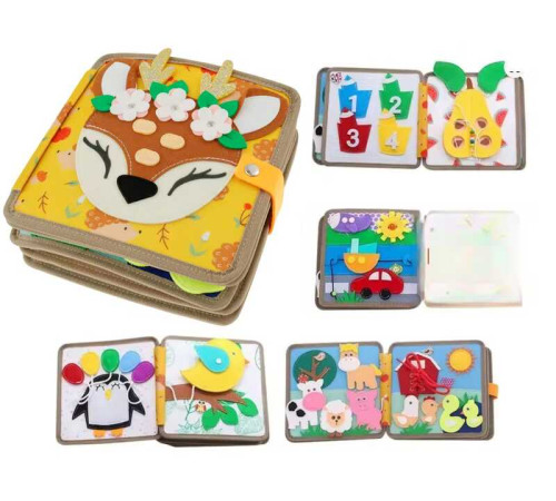 М'яка книжка-бізіборд C 69029 (32) фетр, пальчикові ігри, шнурівка, сортер за кольорами, елементи на липучках, в пакеті