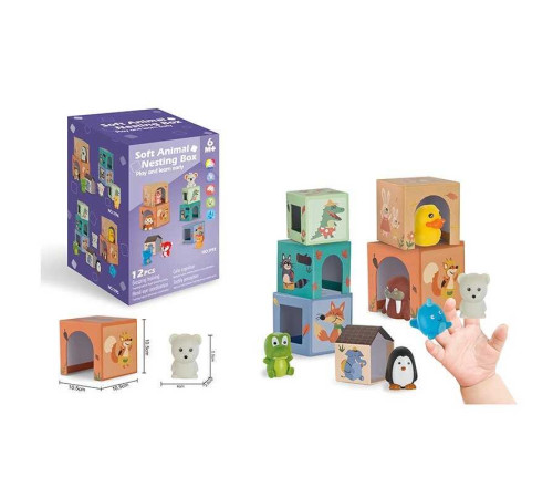 Розвиваюча гра 1196 (48) 6 тваринок, 6 кубиків, пальчиковий театр, в коробці