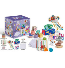 Набір для розвитку 1298 (18) куб з еластичною решіткою, сенсорні кубики, пірамідка, пальчикові ігри, геометричні фігури, в коробці