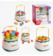 Логічна гра HE 8033 (12) 3в1, тематичний сортер, квітуча пірамідка, гра-шнурівка, гумові елементи, в коробці