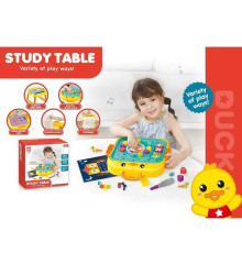 Ігровий столик 820 (18) мозаїка, дошка пиши-витирай, болтики, викрутка, геометричний сортер, пазл, годинник, цифри й математичні знаки, в коробці