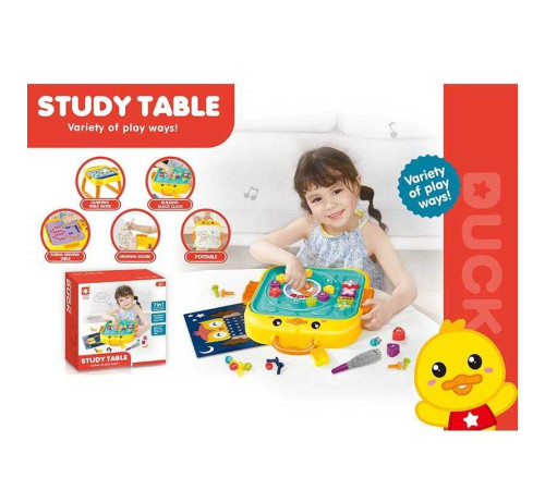 Ігровий столик 820 (18) мозаїка, дошка пиши-витирай, болтики, викрутка, геометричний сортер, пазл, годинник, цифри й математичні знаки, в коробці