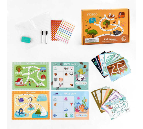 Логічна гра С 47861 (36) "Багаторазова книга – лабіринт", 30 ігрових карток. два фломастери, тека, наліпки, в коробці