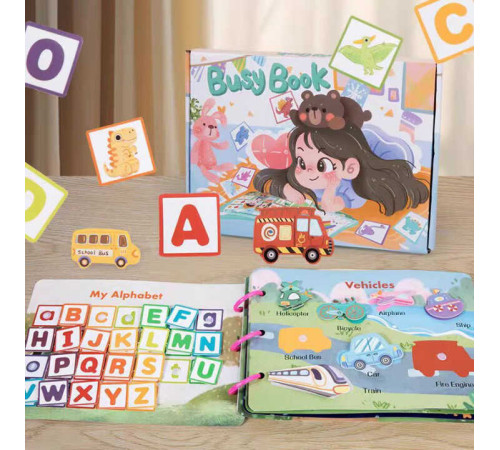 Логічна книжка C 71023 (34) 10 сторінок, на липучках, цифри, англ. абетка, кольори, форми, частини тіла, в коробці