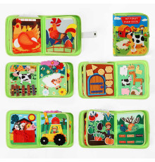 М'яка книжка-бізіборд C 73097 (32) “Ферма”, фетр, елементи на липучках, пискавка, пальчикові ігри, вивчення тварин, овочів, форм, в пакеті