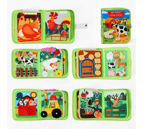 М'яка книжка-бізіборд C 73097 (32) “Ферма”, фетр, елементи на липучках, пискавка, пальчикові ігри, вивчення тварин, овочів, форм, в пакеті