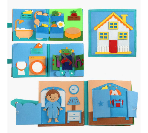 М'яка книжка-бізіборд C 73095 (32) фетрова, одяг, їжа, інструменти, динозаври, посуд, в пакеті