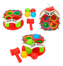 гр Стукалка "Веселий молоточок 3335 (6) "Technok Toys", "Сонечко", набір 2-в-1: стукалка та сортер, молоточок, у сітці
