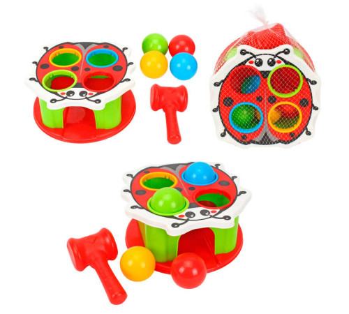 гр Стукалка "Веселий молоточок 3335 (6) "Technok Toys", "Сонечко", набір 2-в-1: стукалка та сортер, молоточок, у сітці