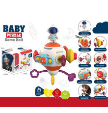 Бізіборд 666-1 (125) 8 забавок, тріскачка, гумові елементи для перетягування, пискавка, спінер, попіт, рухомі елементи, пальчикові ігри, в коробці