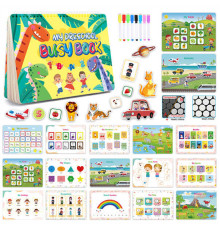 Логічна книжка C 72934 (26) тематичні картки з назвами англійською мовою, фломастери пиши-стирай, наліпки, в коробці