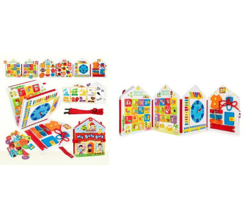 М'яка книжка-бізіборд C 73098 (32) фетрова, елементи на липучках, застібки, форми, англійська абетка, в пакеті