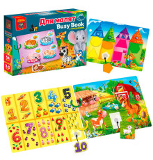 гр Логічна книжка "Бізі бук. Для малят" VT 1310-07 /укр/ (9) "Vladi Toys", 6 сторінок, 2 кільця, 54 деталі, гра з липучками, в коробці