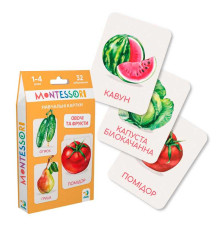 гр Набір навчальних карток Монтесорі "Овочі та фрукти" 301232 (32) "DoDo", 16 двосторонніх карток, в коробці