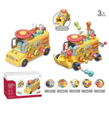 Машина логічна YL 517 (24) довжина 30 см, шестерінки, гвинтики й викрутки, колеса відкручуються, капот відчиняється, фігурка водія, замочки, ключі, віконечка, кермо з пискавкою, тріскачка, в коробці