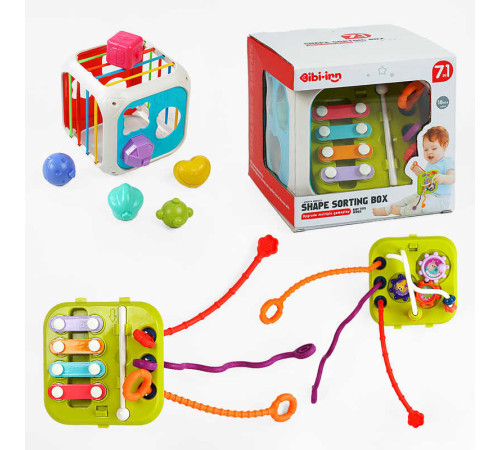 Логічний куб 688-74 (36) 7в1, 2 види, ксилофон, шнурочки, шестерні, пальчикова гра, сортер, в коробці