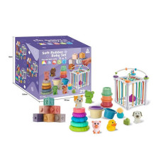 Набір для розвитку 1362 (18) пальчиковий театр, пірамідка, пірамідка з чашечок, кубики, куб із формами, ігри із намистинами, в коробці