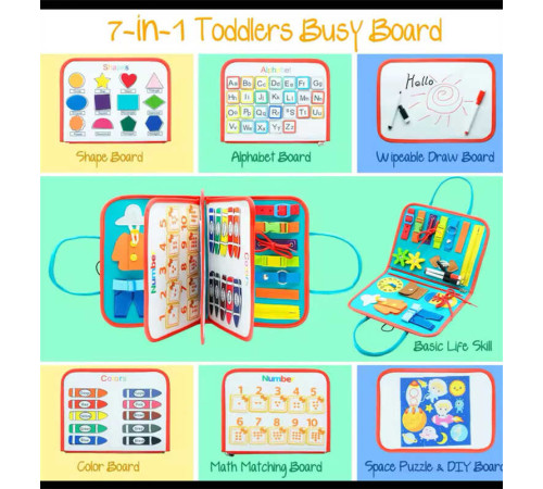 Логічна папка C 70899 (38) 7в1, фетрова, елементи на липучках, англ. абетка, форми, кольори, цифри, дошка пиши-стирай, 2 маркери, в пакеті