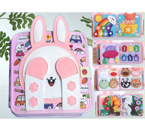 М'яка книжка-бізіборд C 74034 (45) фетр, пальчикові ігри, цифри, сортер по кольорах, пискавка, елементи на липучках та кнопках, в пакеті