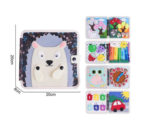 М'яка книжка-бізіборд 25004 (50) фетр, пальчикові ігри, сортер, елементи на липучках, в пакеті