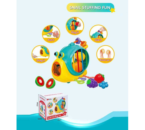 Логічна гра 35717 M (24) “Равлик”, каталка, еластичні решітки, пальчикові ігри, продукти на липучках, гумові мотузочки, в коробці