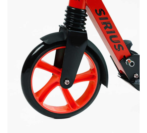 Самокат двоколісний "Skyper" S - 86735 (4) "Sirius", чорно-червоний, колеса PU 200 мм, 1 амортизатор, ручне гальмо, в коробці