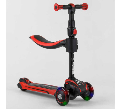 Самокат триколісний Best Scooter JS-10711 (4) з сидінням, алюмінієве кермо, 3 колеса PU зі світлом, d = 12 см