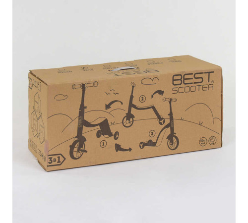 Самокат 3в1 JT 20255 (1) Best Scooter, самокат-велобіг-велосипед, БЛАКИТНИЙ, світло, 8 мелодій, колеса PU, переднє колесо d = 20см, задні d = 11см