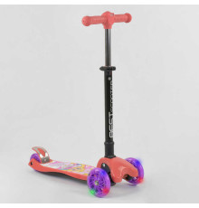 Самокат трехколесный 74107 (1) Best Scooter, складной руль С ФАРОЙ, 4 колеса PU со светом, d=12 см