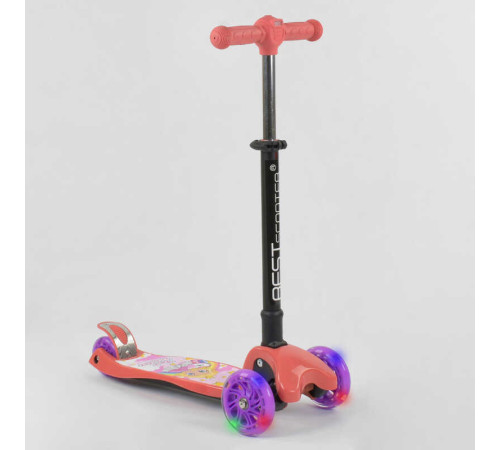 Самокат трехколесный 74107 (1) Best Scooter, складной руль С ФАРОЙ, 4 колеса PU со светом, d=12 см