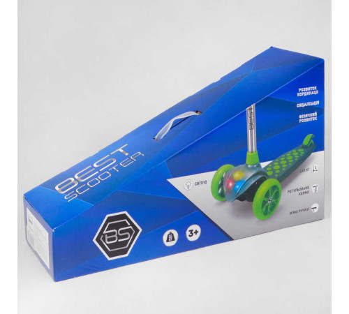 Самокат триколісний LK-70111 Best Scooter (4) СВІТЛО ДЕКИ, КОЛІС І ДИСКІВ, знімне кермо, передні колеса PU 120х35мм, задні колеса PU 80х30мм